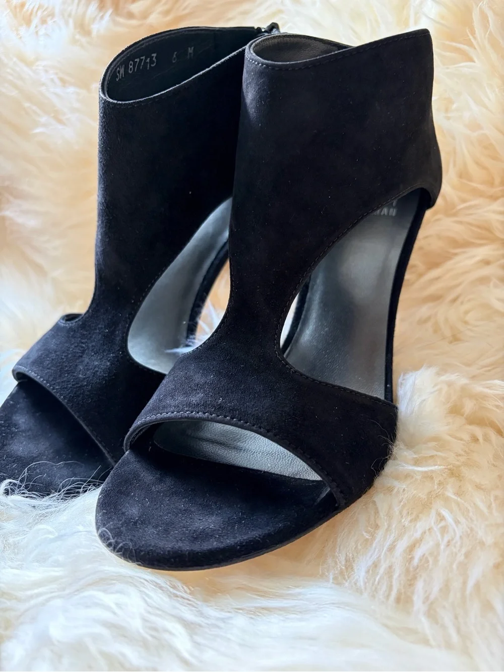 Stuart Weitzman Hot Stuff Black Suede Cutout Open Toe Heels Booties Size 6